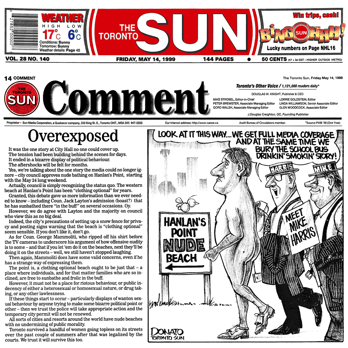Toronto Sun 1999-05-14 p14 - Lead Editorial favours creating CO-zone at Hanlan's Point